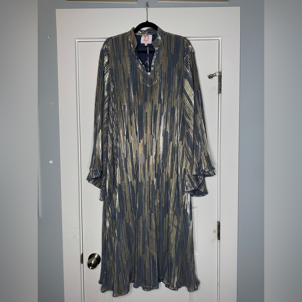 VICTORIA DUNN Violetta Maxi Dress in Twilight Metallic Colorway NWT Size XS